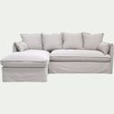 Canapé d'angle gauche fixe en coton et lin - blanc capelan-KALISTO
