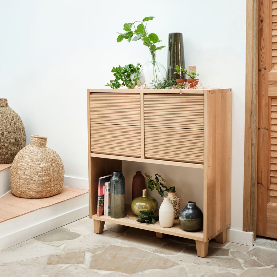 TASSIA Bloc de 2 tiroirs en chêne strié L40cm - bois clair-TASSIA