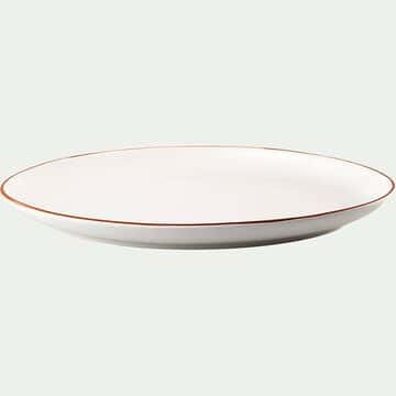 Plat ovale liseré terracotta en faïence - blanc 28x40cm-SOLLER