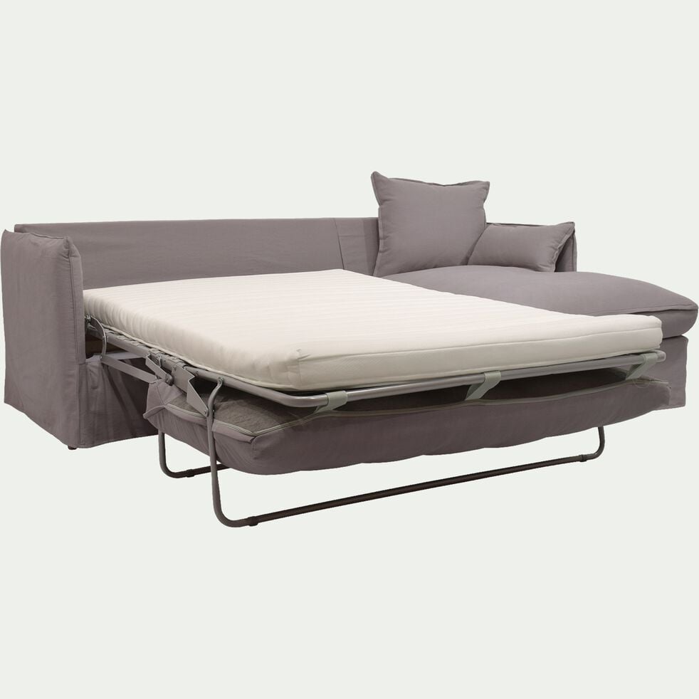 Canapé d'angle droit convertible en coton et lin - Gris borie-KALISTO
