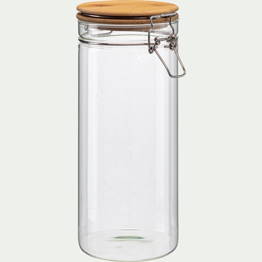 Bocal en verre avec couvercle en bambou 1L - transparent-CLIPS