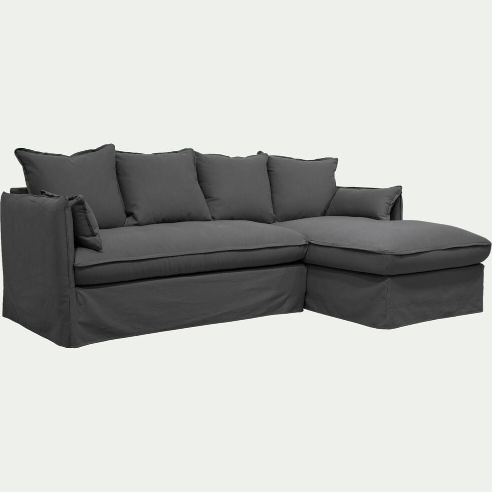 Canapé d'angle droit fixe en coton et lin - gris ardoise-KALISTO