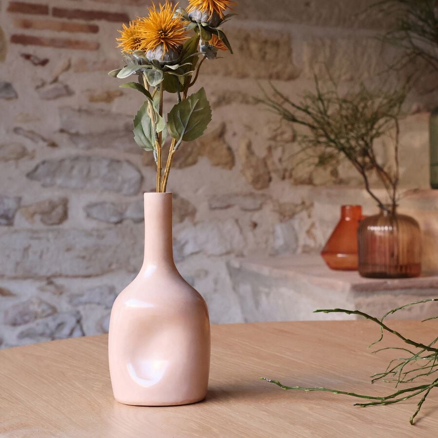 Vase soliflore en terre cuite H20cm - rose pamplemousse-ADEL