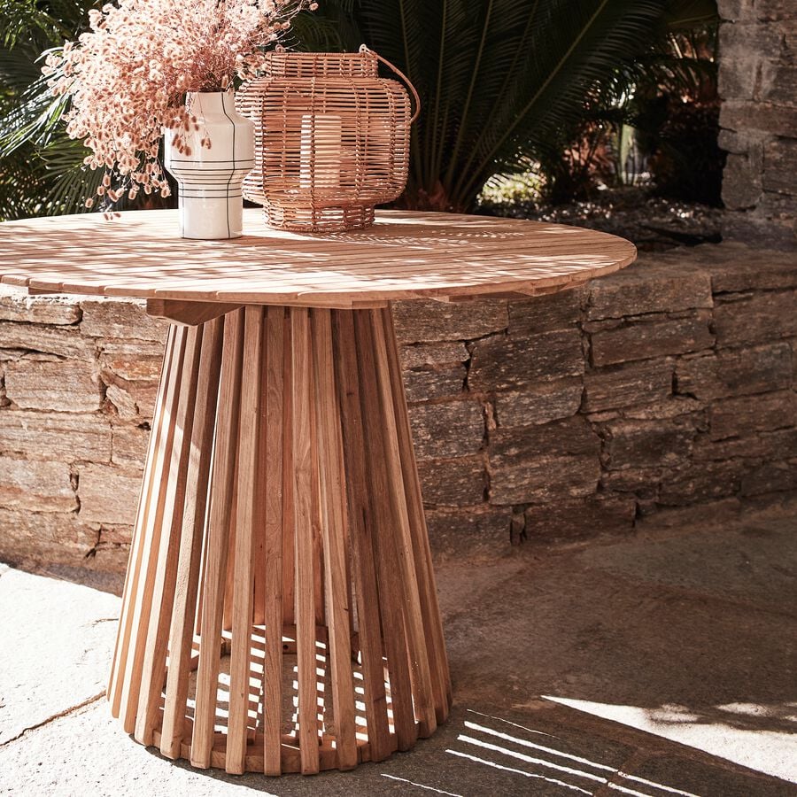 Table de repas jardin fixe ronde en teck - bois clair (6 places)-JAUSIERS