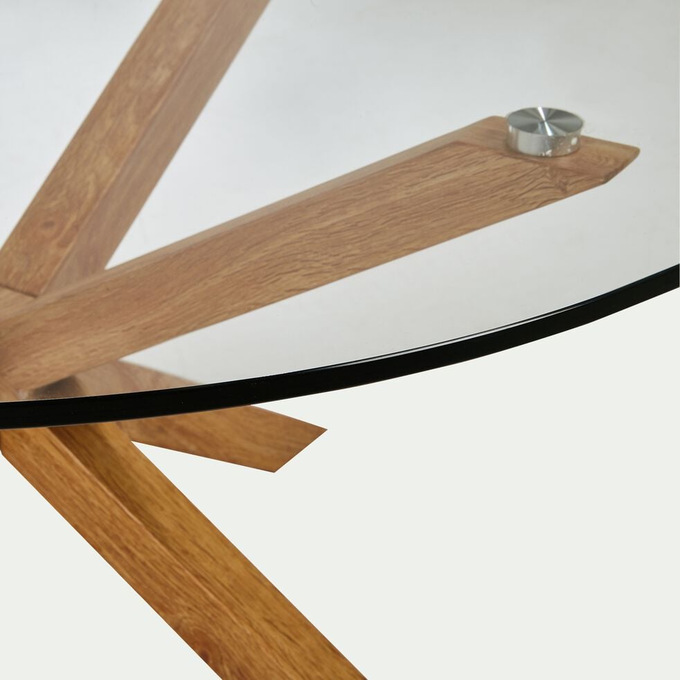 Table basse ronde en verre et piétement métal effet bois ...