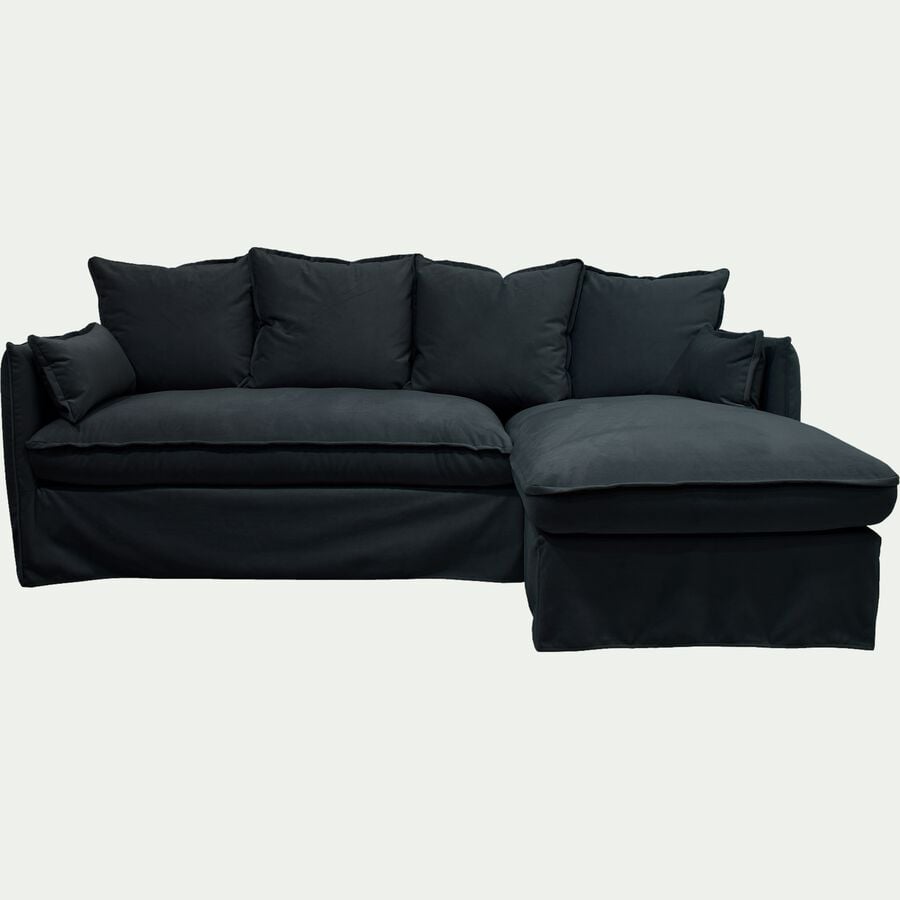 Canapé d'angle droit fixe en velours - noir-KALISTO