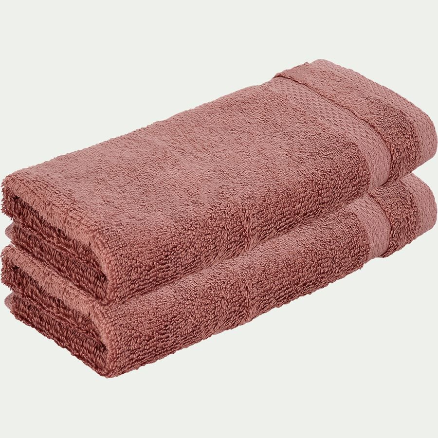 Lot de 2 serviettes invité en coton peigné - brun rhassoul 30x50cm-AZUR
