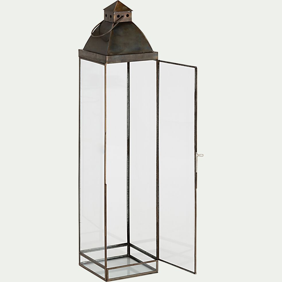 Lanterne en métal et verre H90cm - gris cuivré-KHERWA