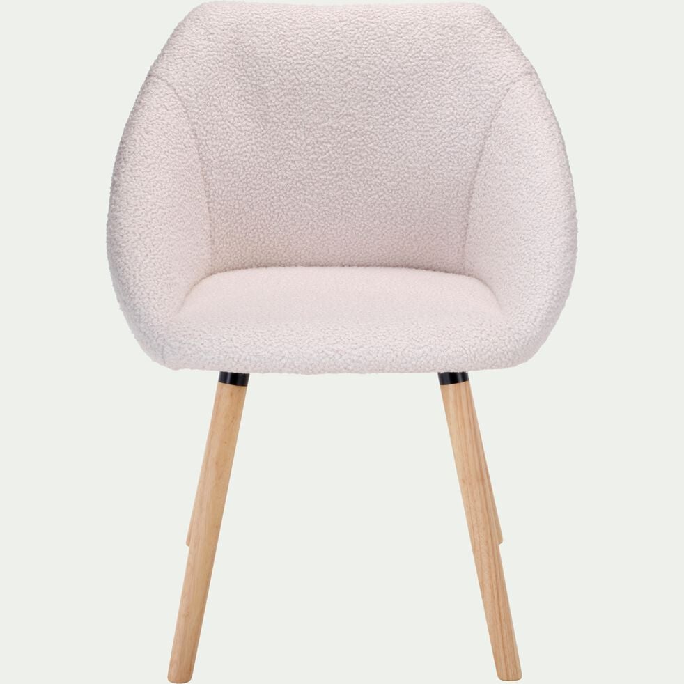 Chaise en tissu bouclette avec accoudoirs et piètement bois clair - blanc ecru-DELINA