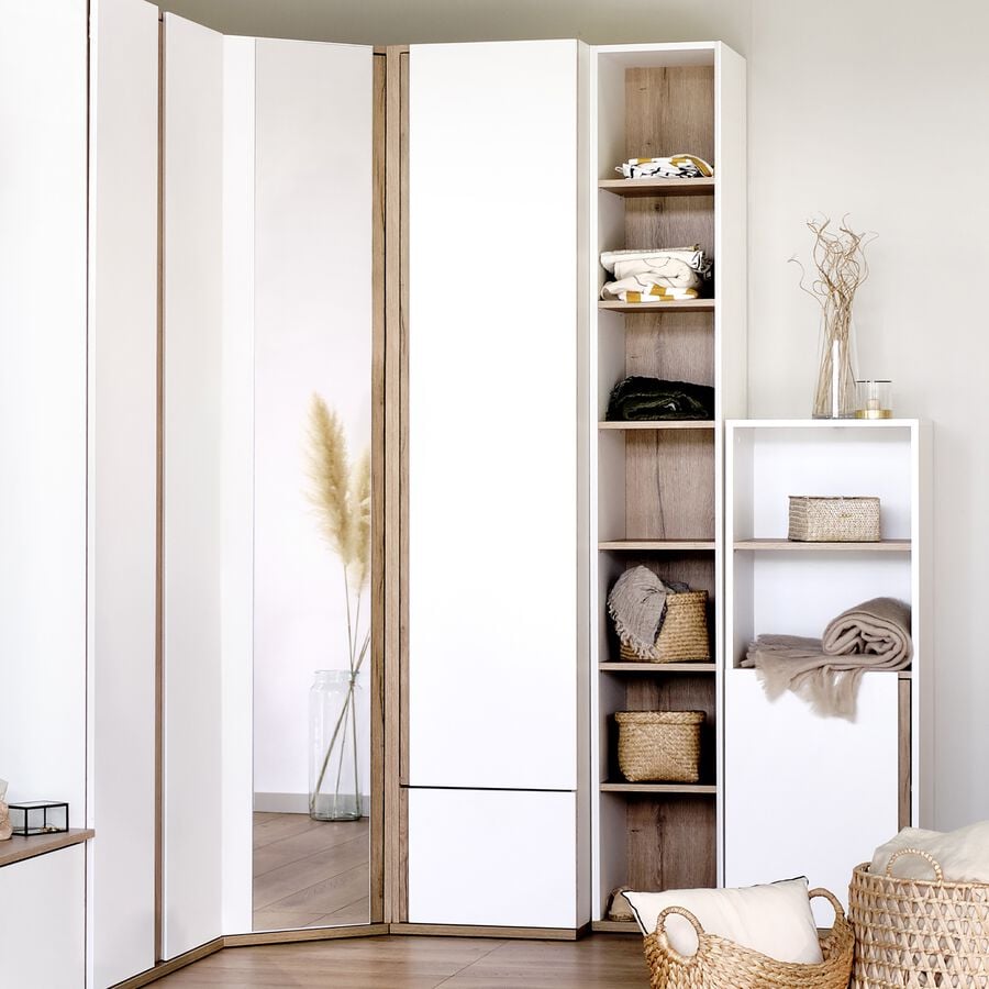 Armoire dressing avec 1 porte et 1 tiroir en bois effet chêne H235XL50cm - blanc-NESTOR