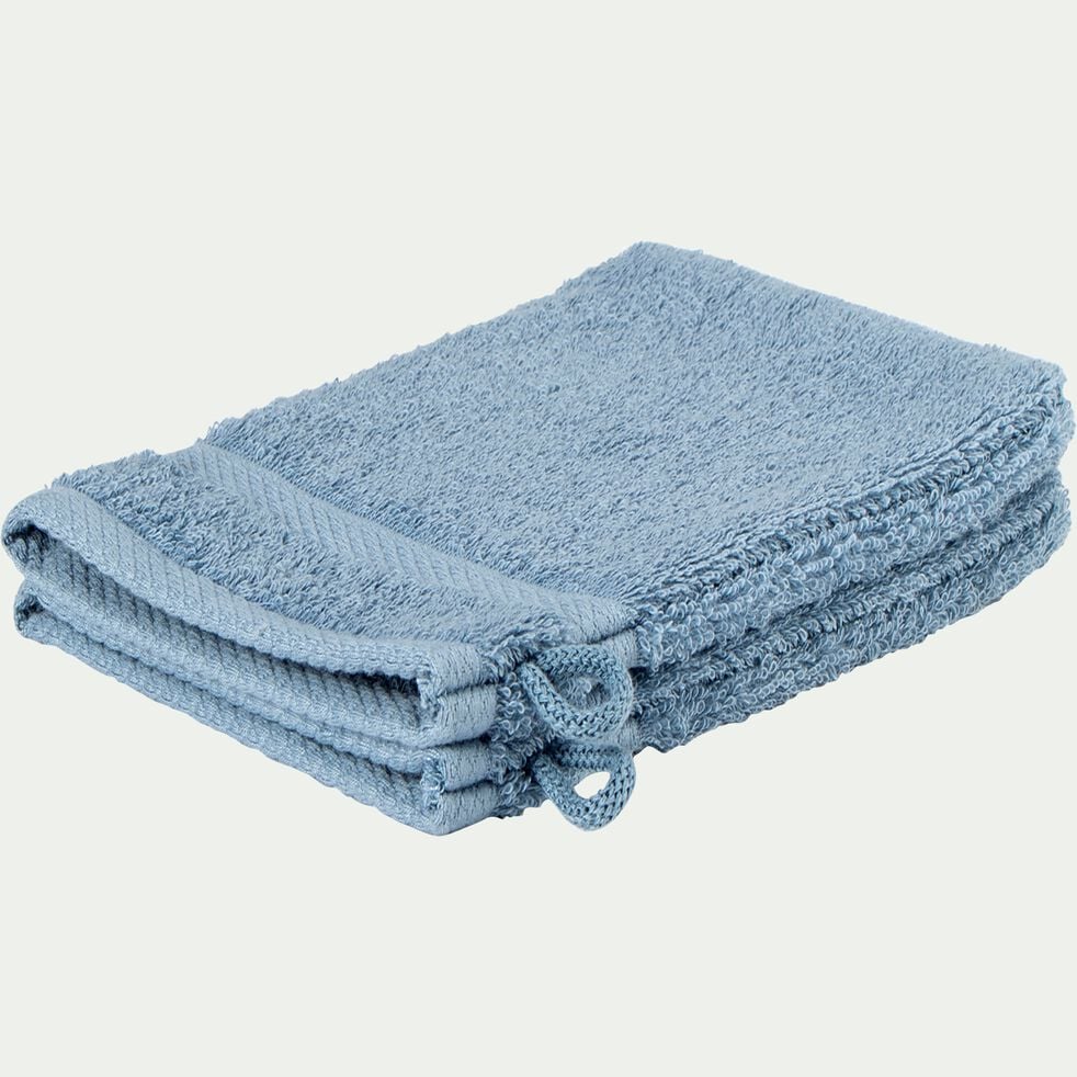 Lot de 2 gants de toilette en coton peigné - bleu autan-AZUR