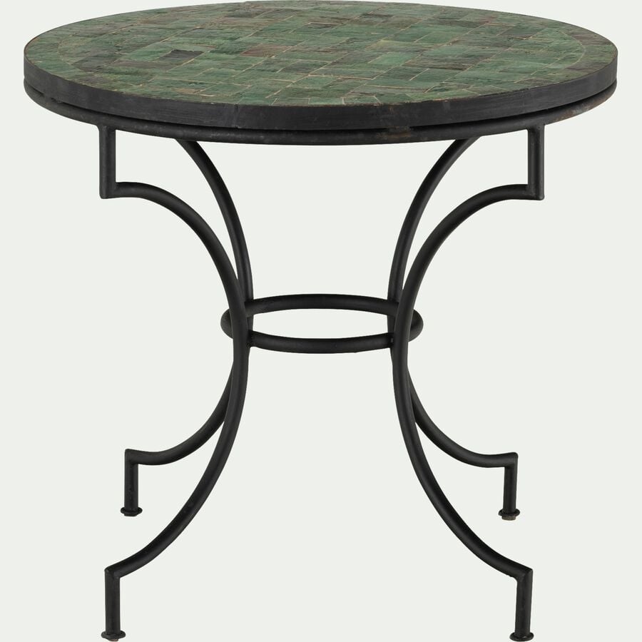 Table de jardin fixe en zellige et acier galvanisé - vert tamegroute (2 places)-JEBHA