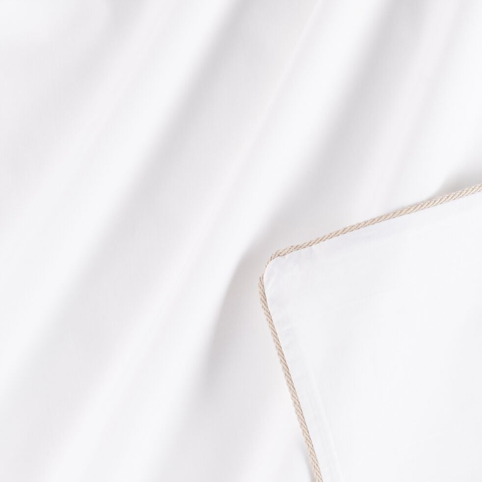 Housse de couette en percale de coton liseré tressé beige alpilles 240x220cm - blanc-EZIO