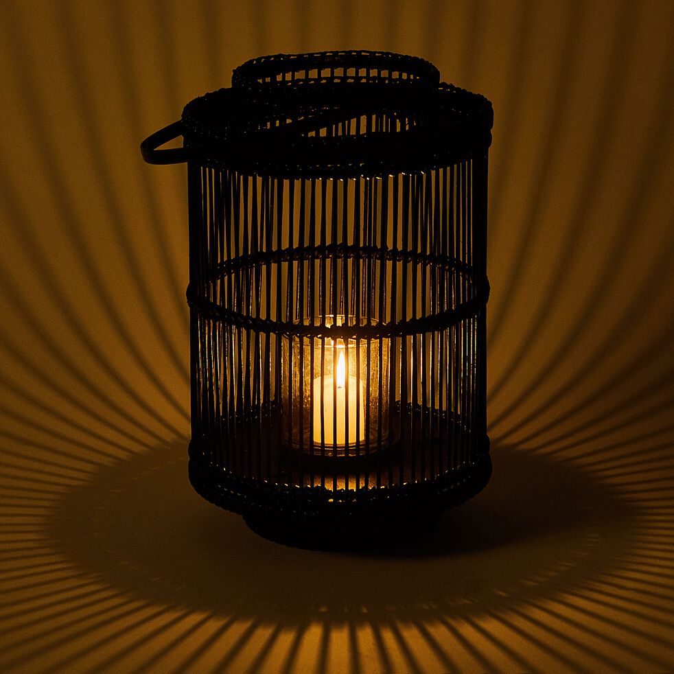 Lanterne LED en rotin noir 24x32cm