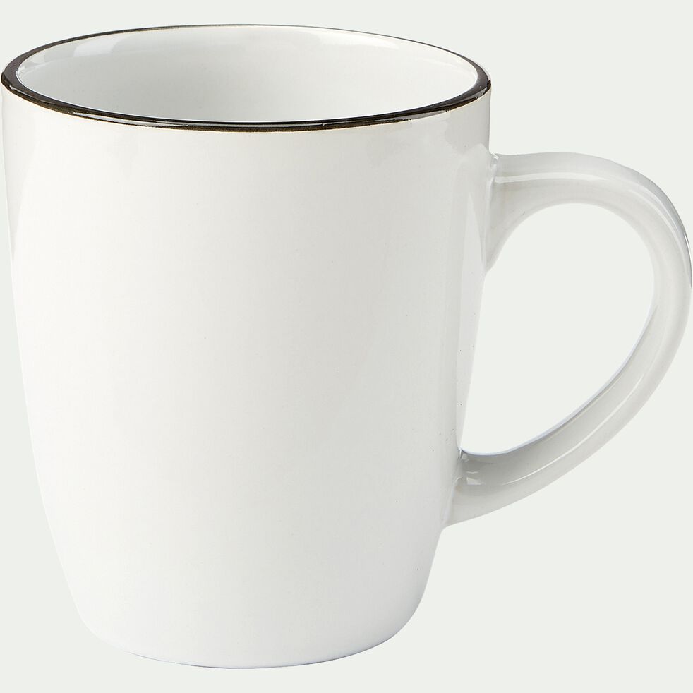 Mug en grès avec liseré noir D8,7cm - blanc-ANNE