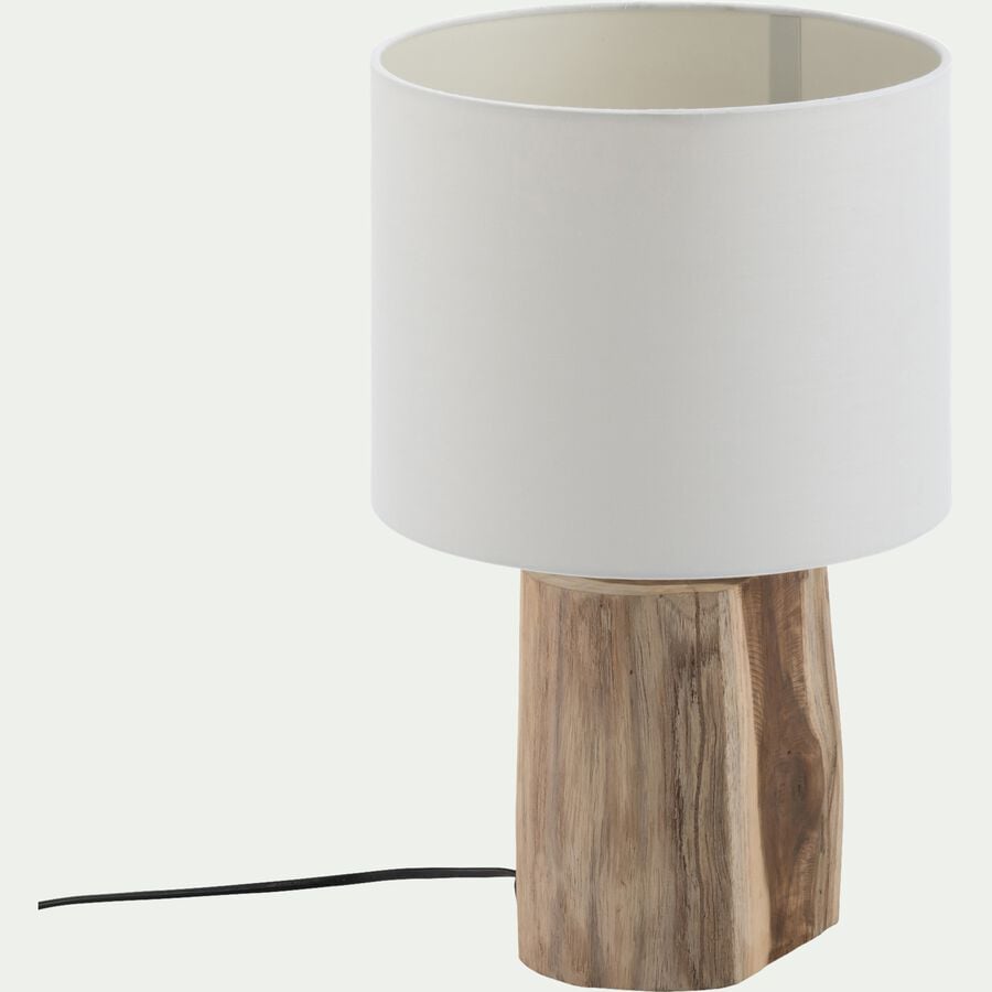 Lampe à poser en bois d'acacia - blanc D12xH39cm-FOLIA