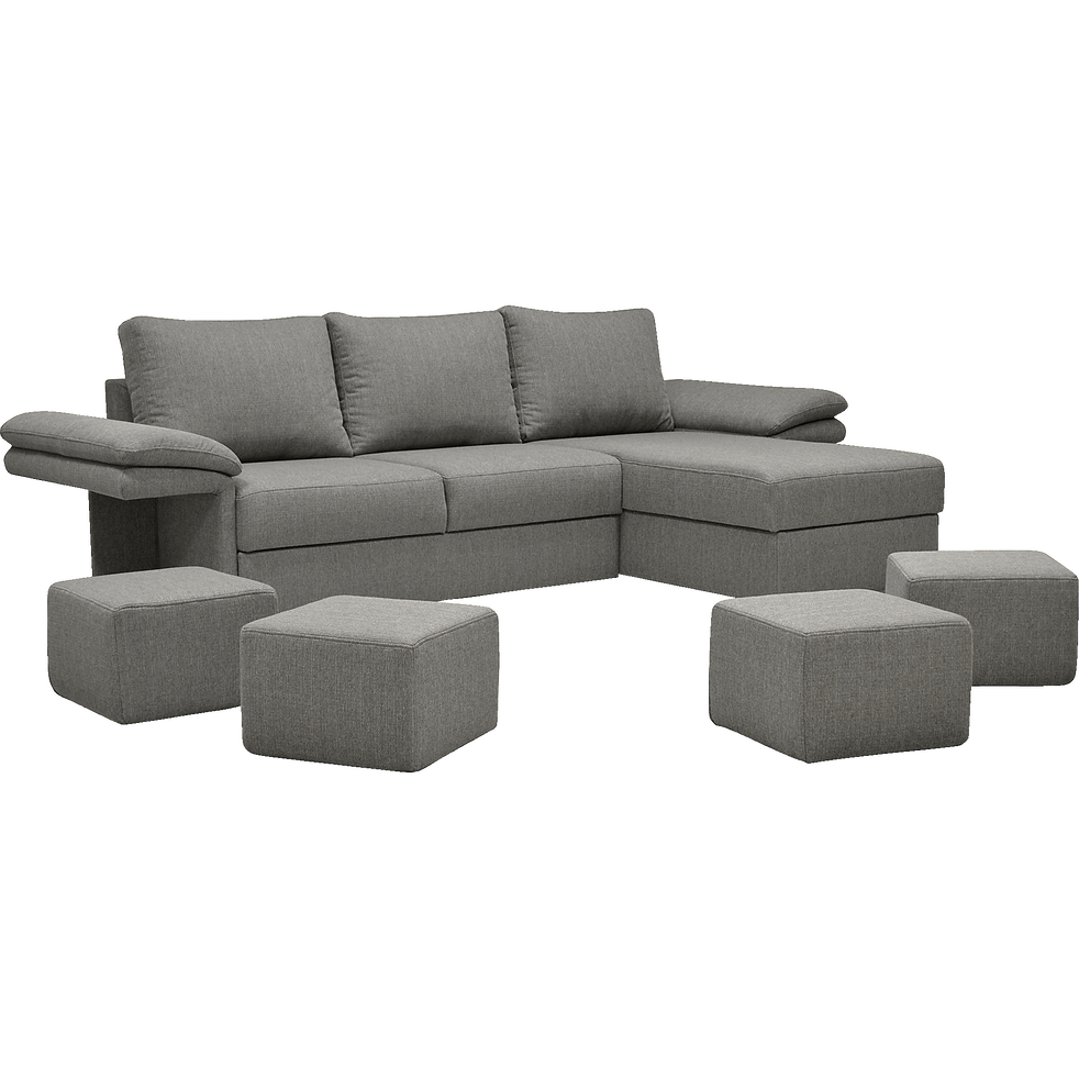 Charles Canapé Dangle Réversible Convertible En Tissu Gris Clair Et 4 Poufs