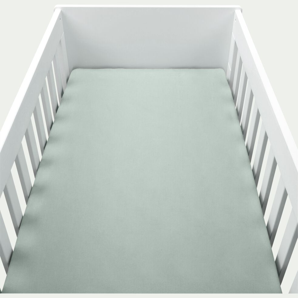Drap Housse Bebe En Coton Bio 70x140 B15cm Vert Calanques 70x140 Cm Linge De Lit Alinea