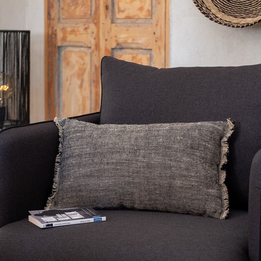 Coussin en lin chambray - noir 30x50cm-MALLAWI