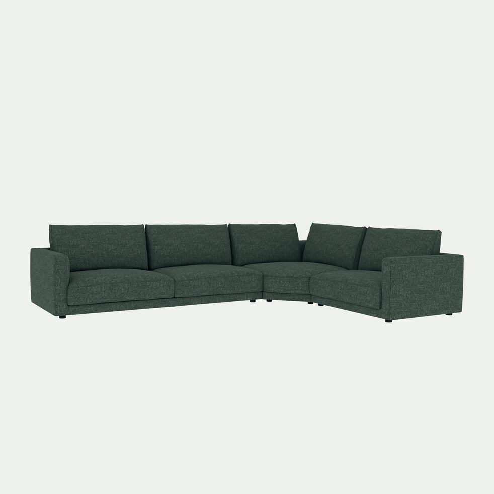 Canapé d'angle 5 places droit en tissu tramé - vert cèdre-AUDES