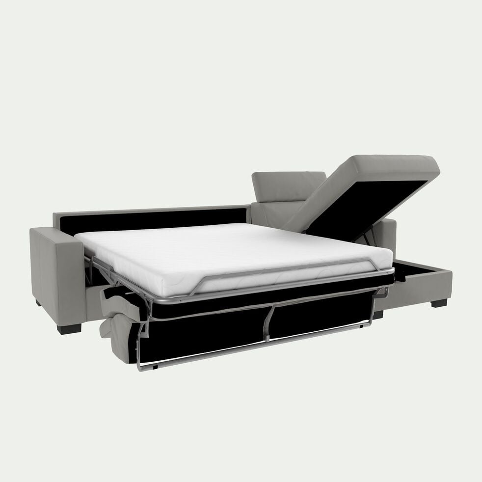 Canapé d'angle convertible en cuir avec accoudoirs 20cm - gris borie-MAURO