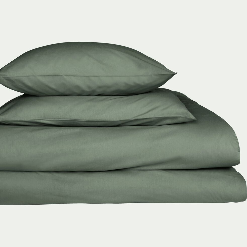 Linge de lit uni en coton - vert cèdre-CALANQUES