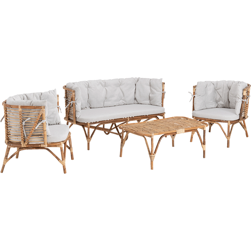 Salon de jardin 4 pièces en rotin et coussins gris - ONNO ...