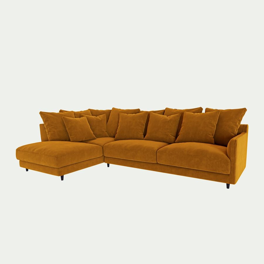 Canapé d'angle gauche fixe en velours - jaune argan-LENITA