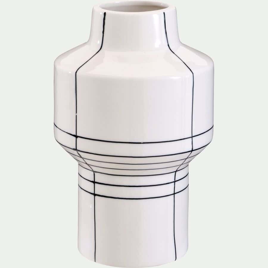 Vase contemporain en céramique à rayures H23,5cm - blanc-HIMZI