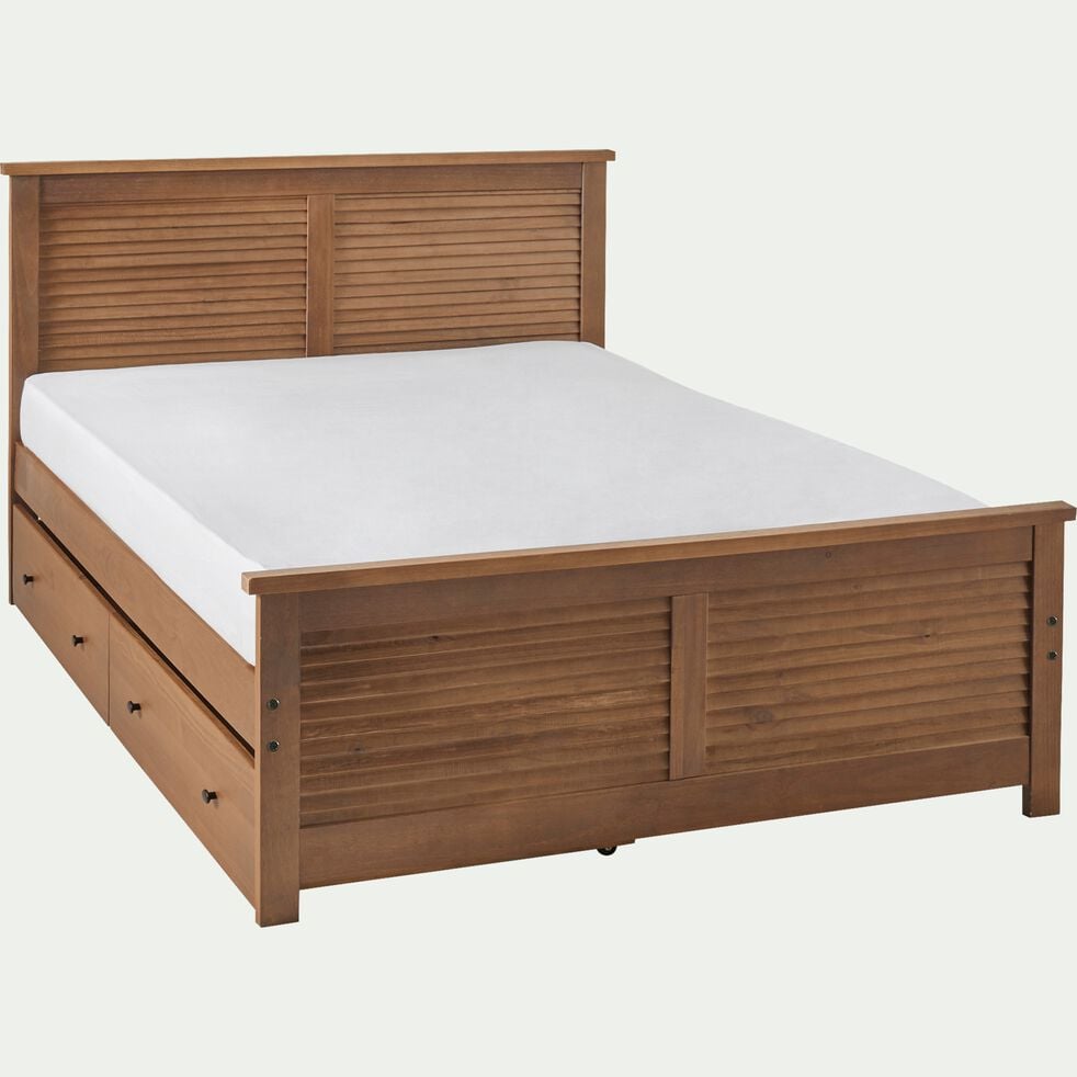 Lit 2 places avec tête de lit en pin massif 160x200cm - bois foncé-OLIVE
