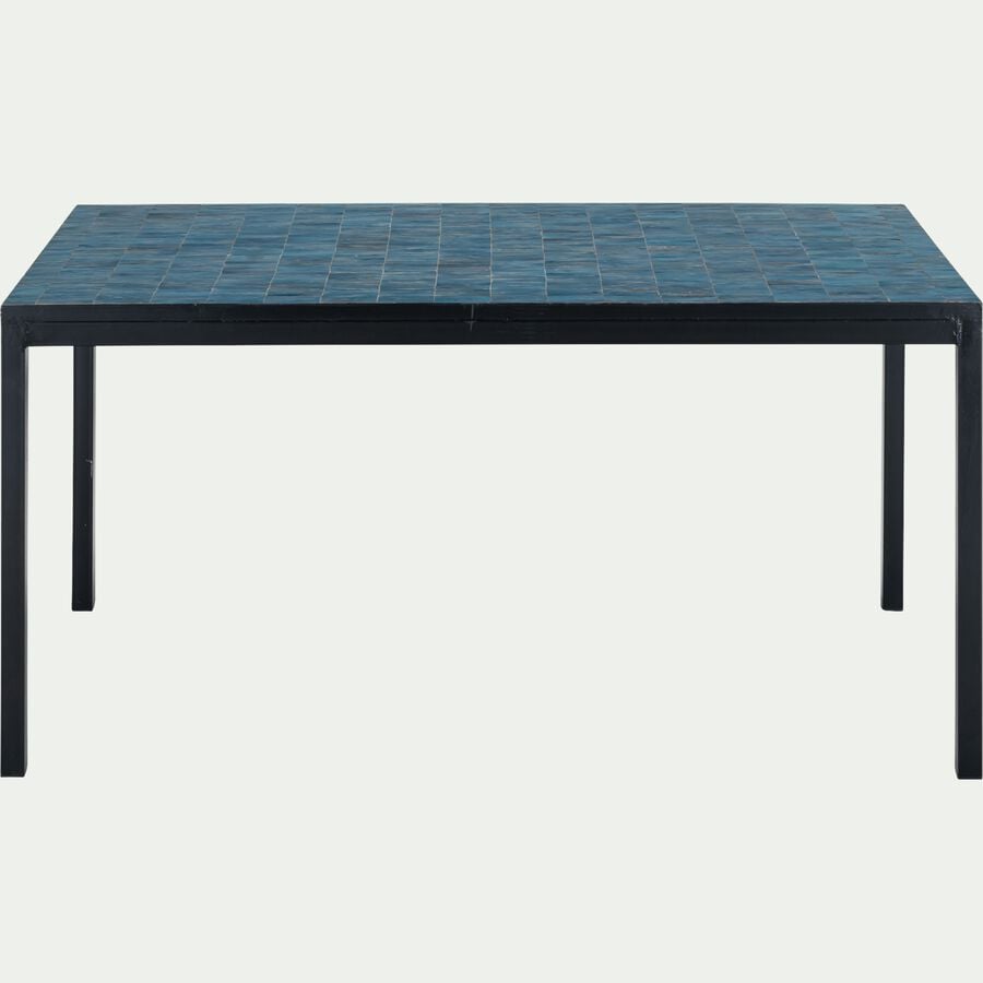 Table de repas jardin rectangulaire en zellige et acier galvanisé - bleu (6 places)-JABHA
