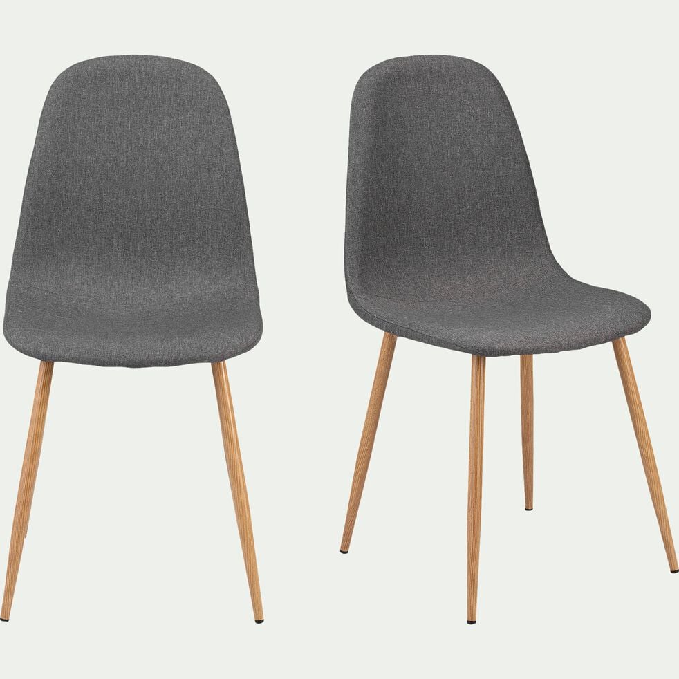 Chaise en acier effet bois et tissu - gris ardoise-LOANA