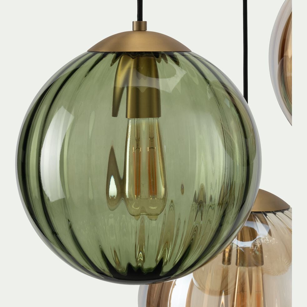 Suspension électrifiée en métal avec trois globes en verre H150cm - vert-MONSAREZ