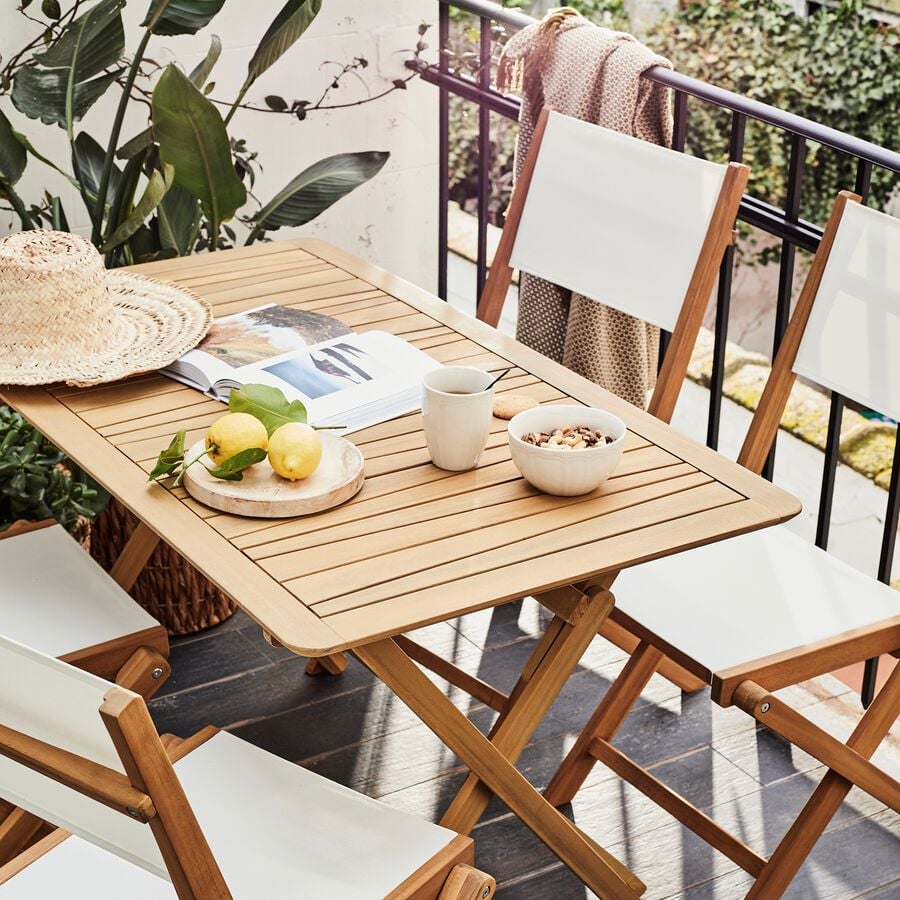 Table de repas jardin pliante en acacia huilé - bois foncé (4 places)-CARLO