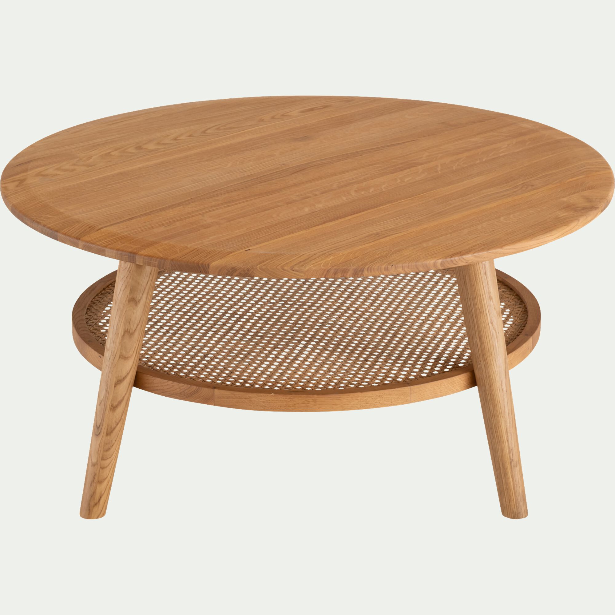 ANNOT - Table basse ronde en chêne et rotin D90cm - bois clair