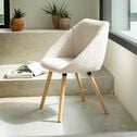 Chaise en tissu bouclette avec accoudoirs et piètement bois clair - blanc ecru-DELINA