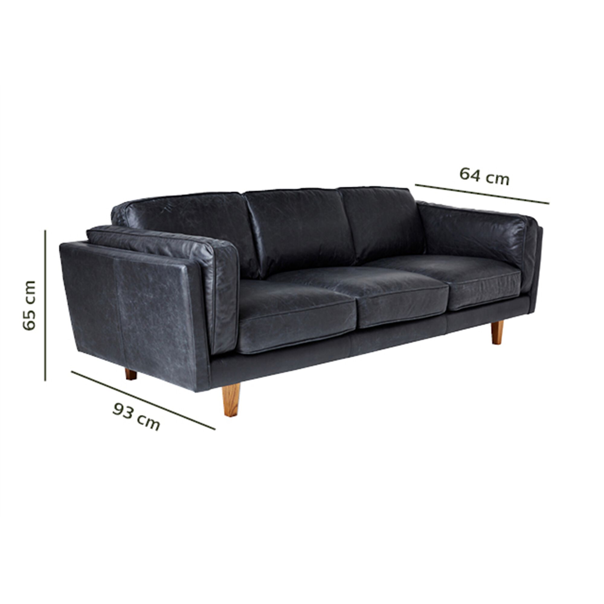 Canapé 3 places fixe en cuir de vachette - noir-BROOKLYN