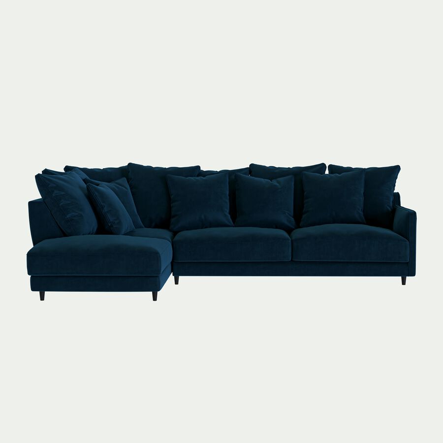 Canapé d'angle gauche fixe en velours - bleu figuerolles-LENITA