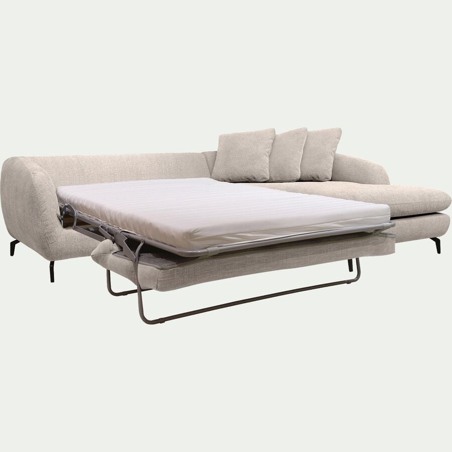 Canapé d'angle droit convertible en tissu tramé - beige roucas-COLINE
