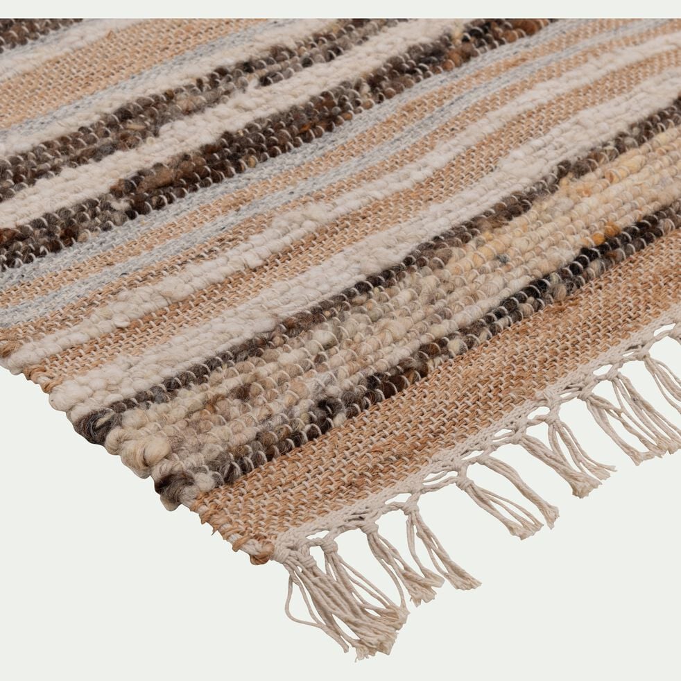 Tapis en laine et jute à motifs rayés finition franges 160x230cm - naturel-PANI