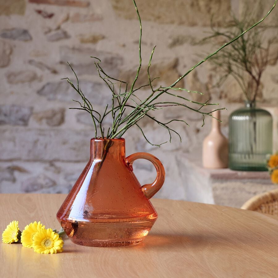 Vase pichet en verre bullé H17cm - orange brûlée-FURJANA
