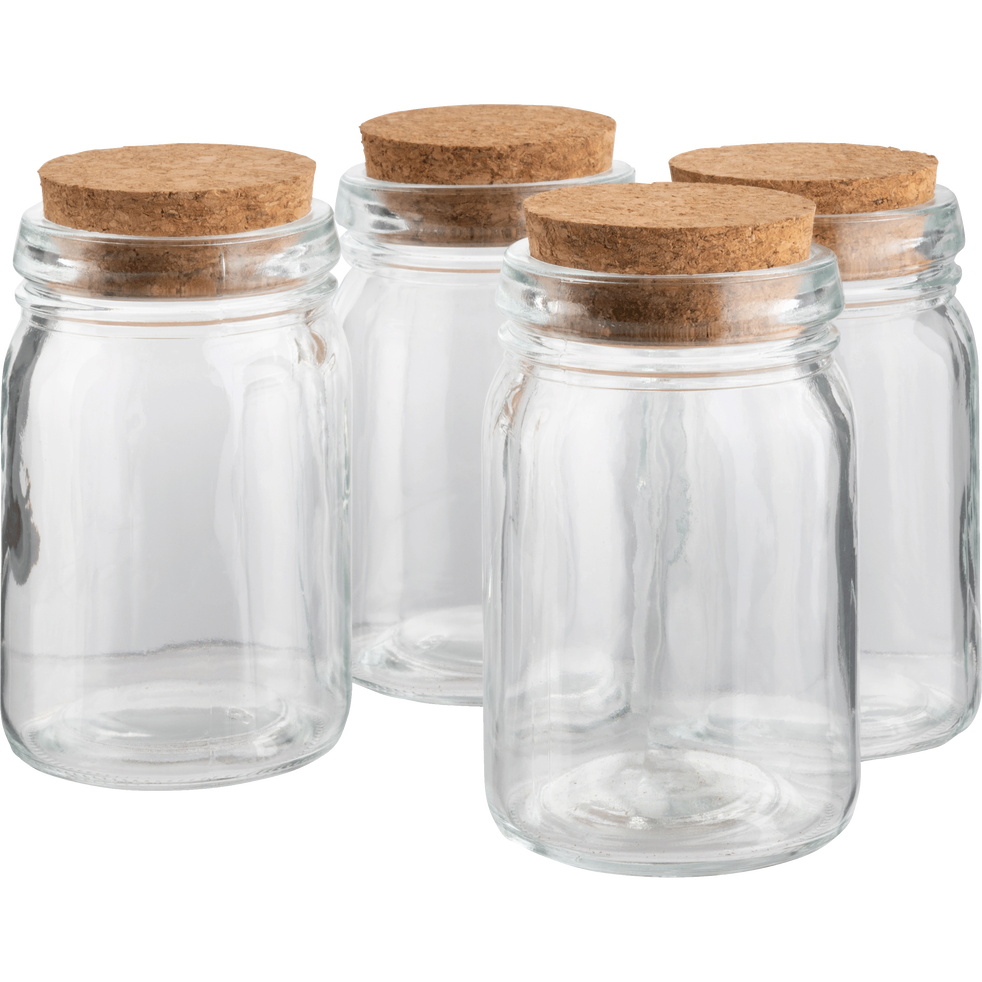 Lot de 4 pots en verre couvercle liège de 220ml - ROSSI - pots à épices
