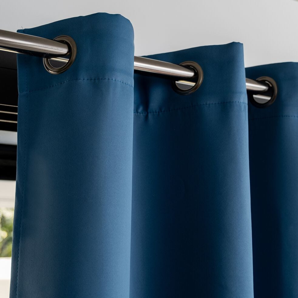 Rideau à œillets en polyester 140x250cm - bleu figuerolles-GORDES