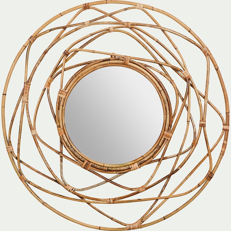 Miroir fleur circulaire en rotin D90cm - naturel-LUTEA