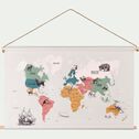 Kakemono carte du monde avec animaux pour enfant en coton - blanc-ONY