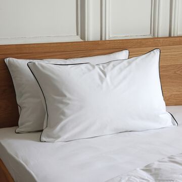Lot de 2 taies d'oreiller en percale de coton 50x70cm avec liseré tressé gris calabrun - blanc-EZIO