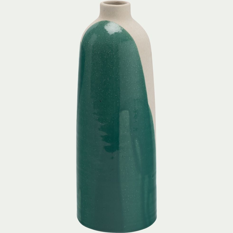 Vase bouteille à motif abstrait en faïence H27cm - vert émeraude-BORMLA