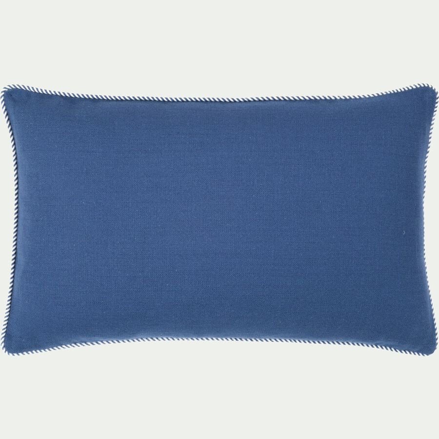 Coussin à passepoil bicolore en coton 30x50cm - bleu abysse-ARLES
