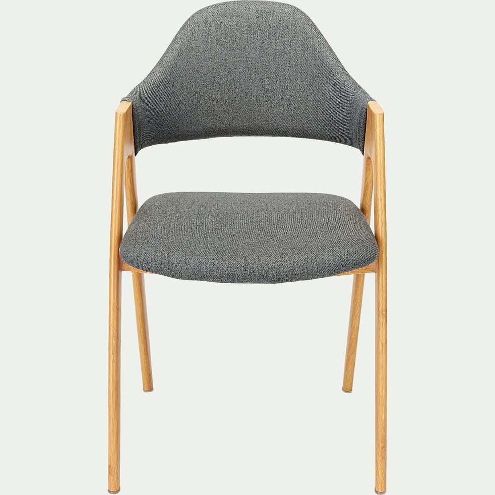 Chaise en tissu et effet bois clair avec accoudoirs - gris ardoise-GARETTE