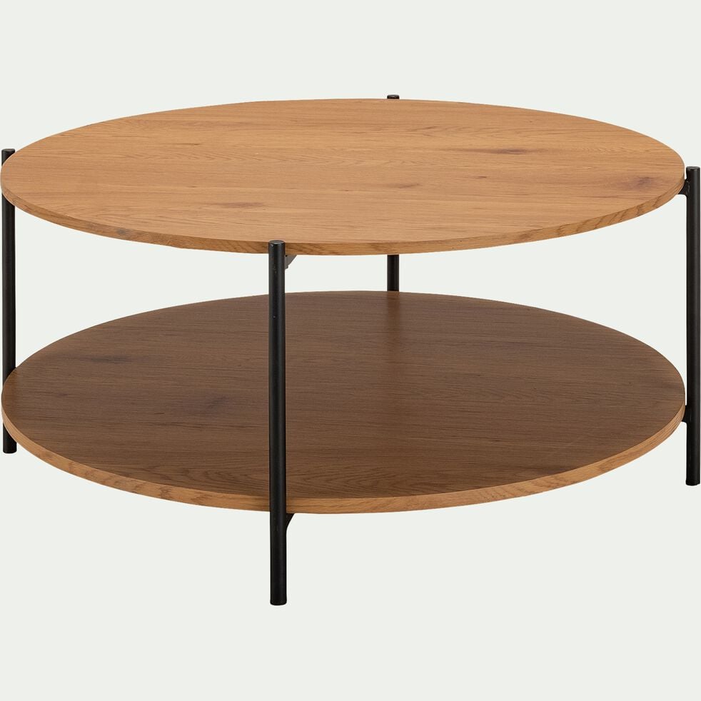 Table basse ronde en bois et acier - bois clair-ISEO